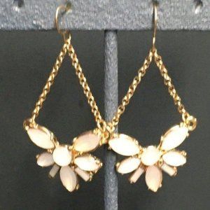 Dangle Pierced Chandelier Earrings White MOP Pink Shell Gold Retro BoHo